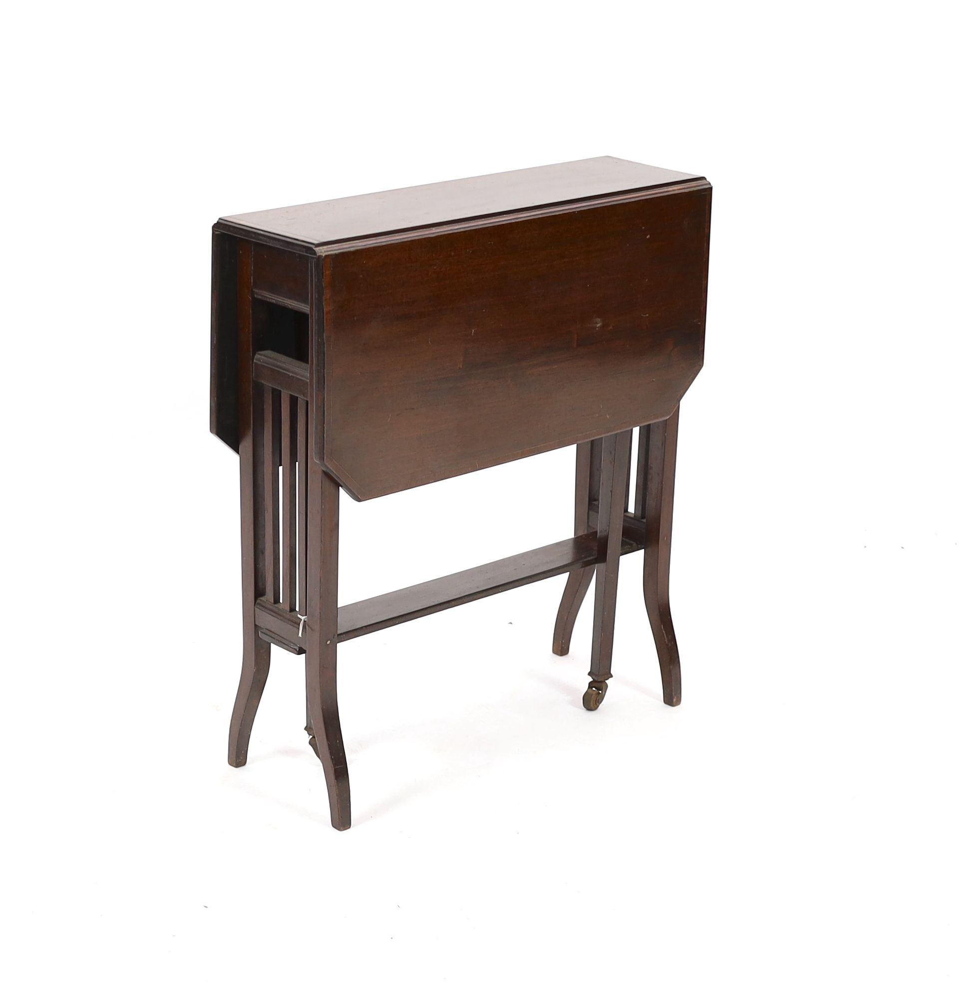 An Edwardian satinwood banded mahogany Sutherland table, width 60cm depth 19cm height 66cm